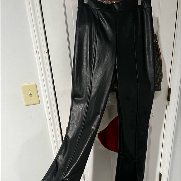 Flared Leather Pants with Slits - Picture 1 of 2